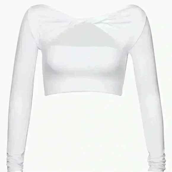 Seroya Ellis Long-Sleeve Peekaboo Cut-Out Top in White. Soft! Size Large. NWT! - Picture 5 of 16